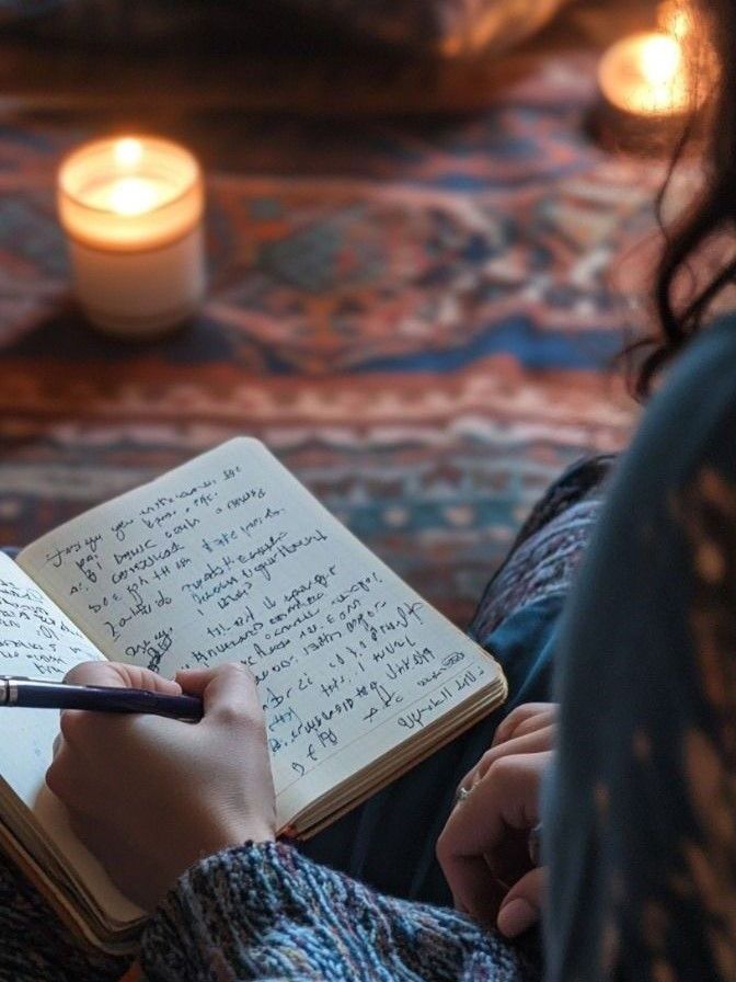 Frau, die in ihr Journal schreibt